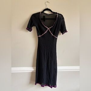 Vintage Betsey Johnson mesh polka dot dress with stretch.
